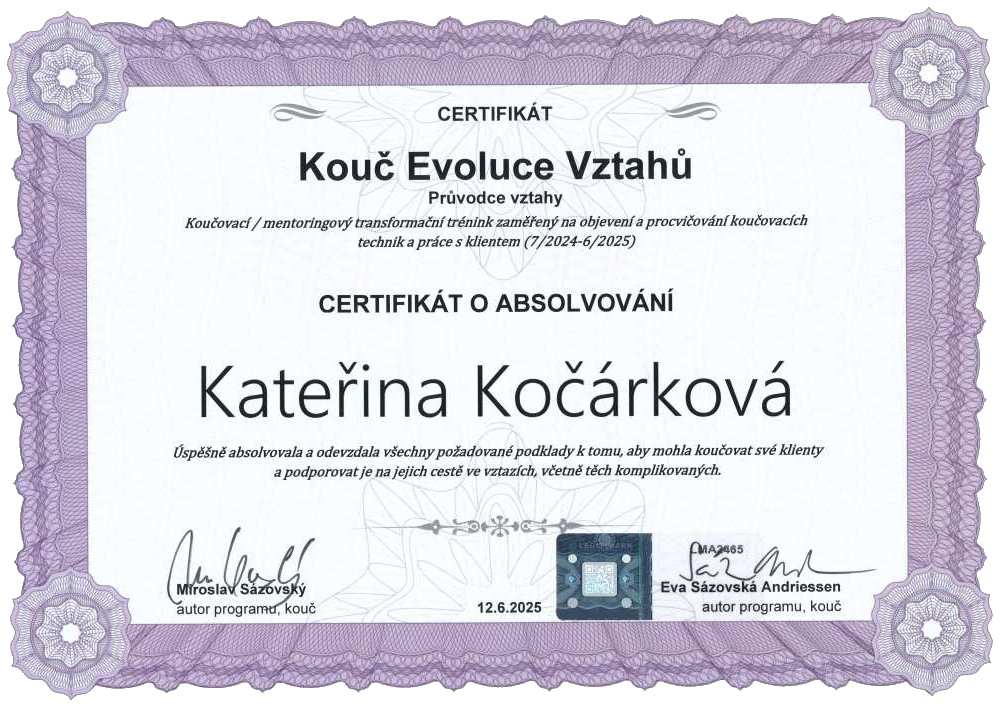 Certifikát - kouč evoluce vztahu